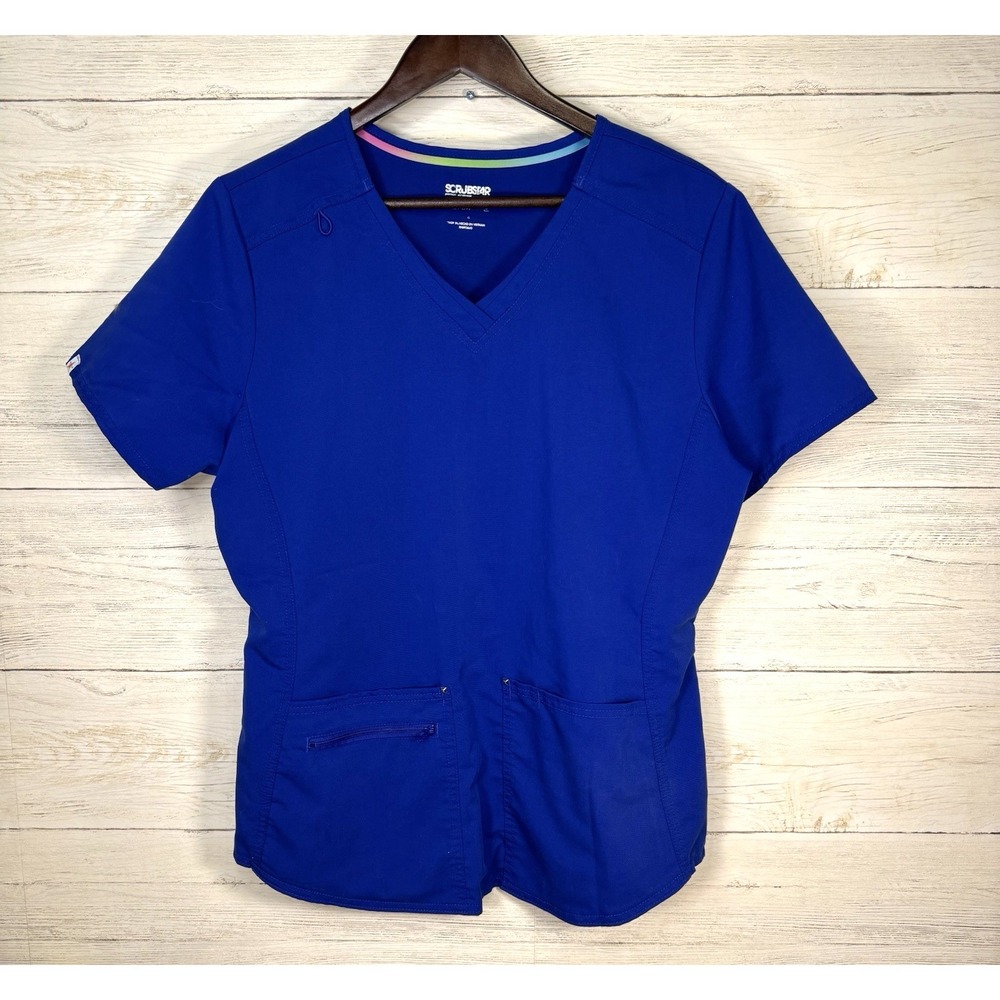 Scrubstar Ultimate Women Scrub Top Large Electric Blueโ Zip Pocket V Neck